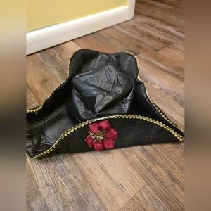Black Pirate Hat with Red And Gold Accent